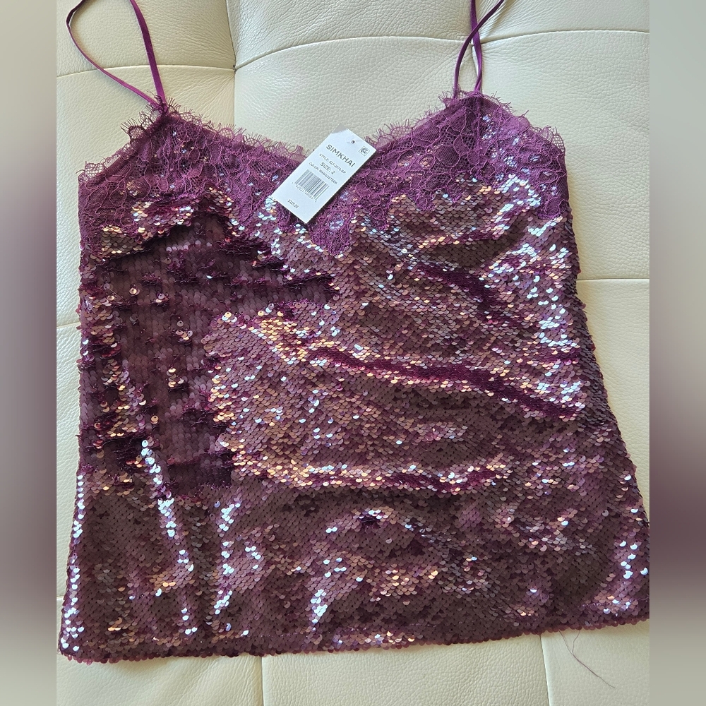 SIMKHAI Arlene Sequined & Lace Camisole Tank size 2‎ NWT